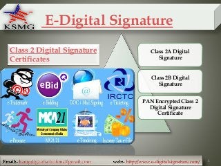 E-Digital Signature 
Class 2A Digital 
Signature 
Class 2B Digital 
Signature 
PAN Encrypted Class 2 
Digital Signature 
Certificate 
Class 2 Digital Signature 
Certificates 
1 
 
