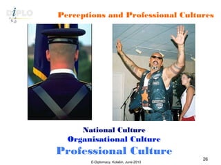 DiploFoundation
Perceptions and Professional Cultures
National Culture
Organisational Culture
Professional Culture
E-Diplomacy, Kolašin, June 2013
26
 