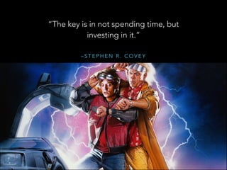 “The key is in not spending time, but
investing in it.”
–STEPHEN R. COVEY

 