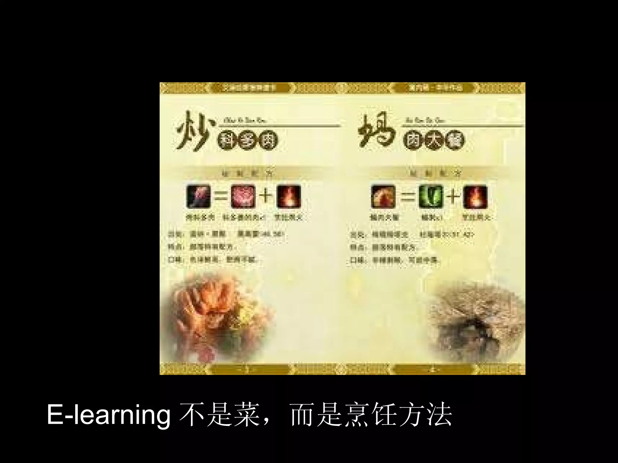 Table 2.2: Mayer's &quot;SOI&quot; Model  E-learning 不是菜，而是烹饪方法 