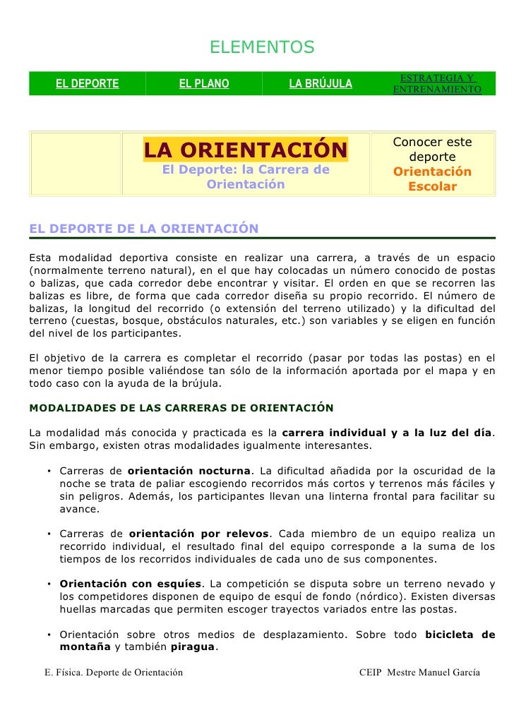 E. física. Deporte de orientación