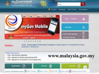 Initiation
contd..
5/20/20145
Image Source:
http://www.msc.com.my/msc/msc.asp
Fig: three phases of MSC’s Vision
•The myGovernment portal(www.malaysia.gov.my) acts as the one-
stop source of Malaysian government information and services for
the citizens.
•A program Digital Malaysia along with Vision 2020 was launched.
MSC : Multimedia Super Corridor
www.malaysia.gov.my
 
