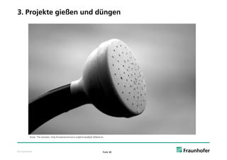 3. Projekte gießen und düngen




          Autor: The Jamoker, http://creativecommons.org/licenses/by/2.0/deed.en




© Fraunhofer                                                                   Folie 30
 