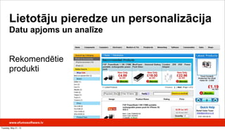 Rekomendētie
produkti
Lietotāju pieredze un personalizācija
Datu apjoms un analīze
www.efumosoftware.lv
Tuesday, May 21, 13
 