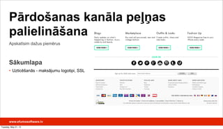 www.efumosoftware.lv
Apskatīsim dažus piemērus
Pārdošanas kanāla peļņas
palielināšana
Sākumlapa
• Uzticēšanās - maksājumu logotipi, SSL
Tuesday, May 21, 13
 
