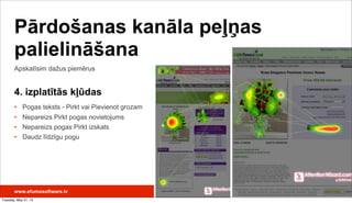Apskatīsim dažus piemērus
Pārdošanas kanāla peļņas
palielināšana
www.efumosoftware.lv
4. izplatītās kļūdas
• Pogas teksts - Pirkt vai Pievienot grozam
• Nepareizs Pirkt pogas novietojums
• Nepareizs pogas Pirkt izskats
• Daudz līdzīgu pogu
Tuesday, May 21, 13
 