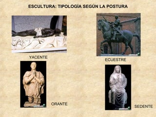 ESCULTURA: TIPOLOGÍA SEGÚN LA POSTURA YACENTE ORANTE SEDENTE ECUESTRE 