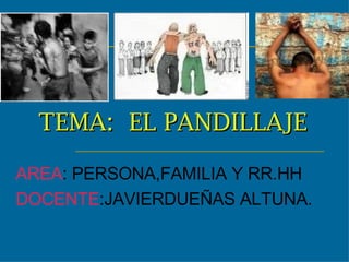TEMA:  EL PANDILLAJE   AREA : PERSONA,FAMILIA Y RR.HH DOCENTE :JAVIERDUEÑAS ALTUNA. 
