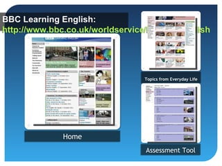 BBC Learning English:
http://www.bbc.co.uk/worldservice/learningenglish




                                 Topics from Everyday Life
                                 Topics from Everyday Life




              Home
                                 Assessment Tool
 