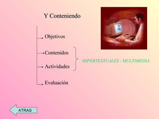 Y Conteniendo   Objetivos  Contenidos  Actividades  Evaluación   HIPERTEXTUALES - MULTIMEDIA ATRAS 