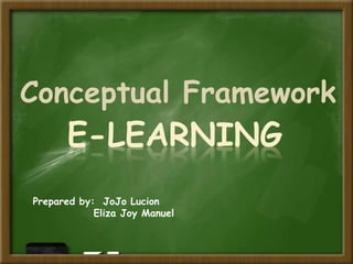 Conceptual Framework
E-LEARNING
Prepared by: JoJo Lucion
Eliza Joy Manuel
 