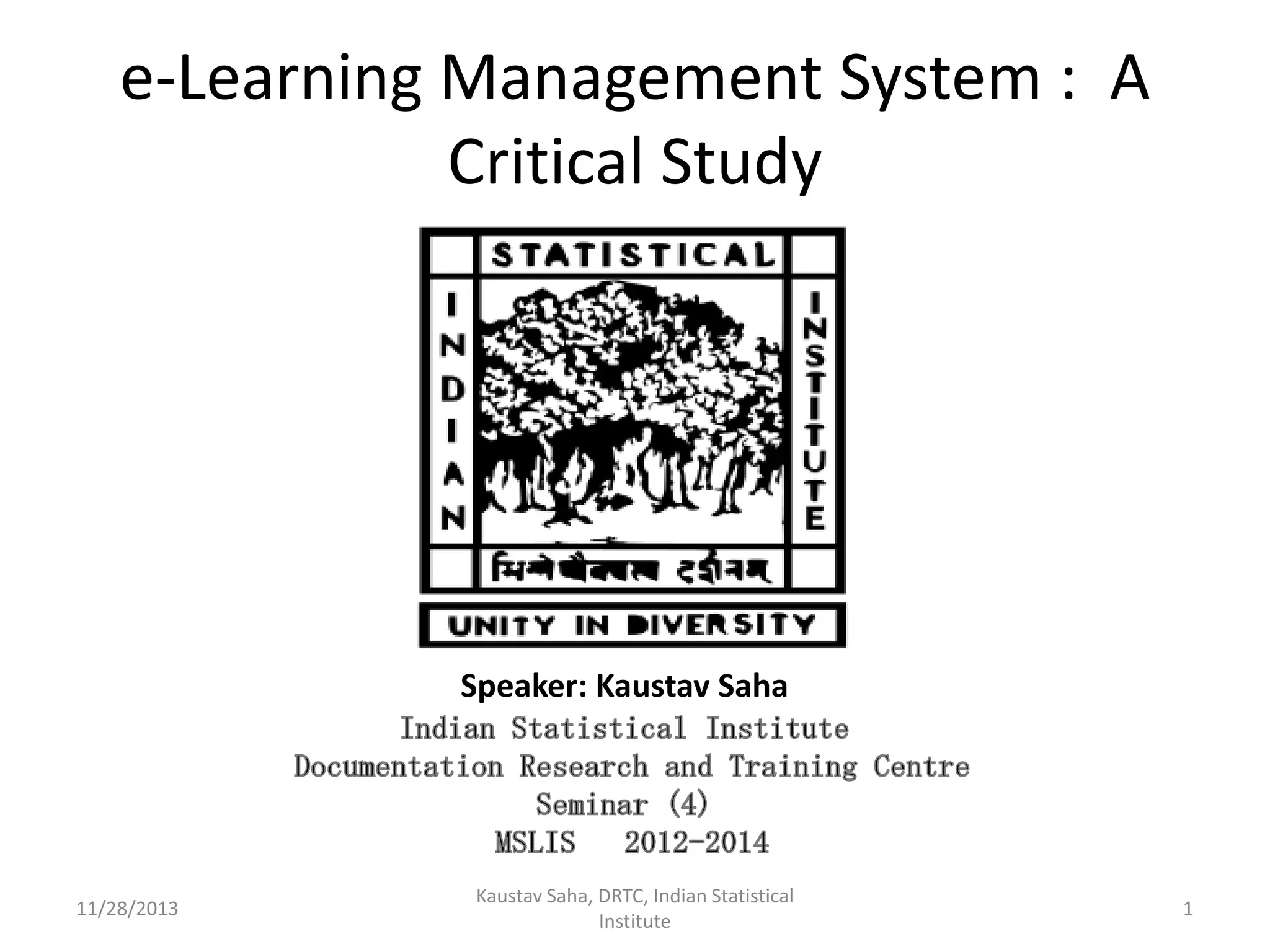 eLearning Management System a Critical Study PPT