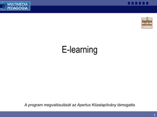 1
E-learning
A program megvalósulását az Apertus Közalapítvány támogatta.
 