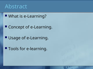 Electronic learning and its concept e-Learning.ppt