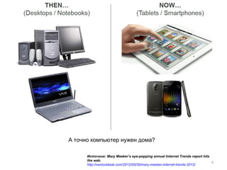 А точно компьютер нужен дома?

      Источник: Mary Meeker’s eye-popping annual Internet Trends report hits
      the web.
                                                                             4
      http://venturebeat.com/2012/05/30/mary-meeker-internet-trends-2012/
 