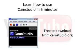 Learn how to use
Camstudio in 5 minutes




               Free to download
             from camstudio.org
 