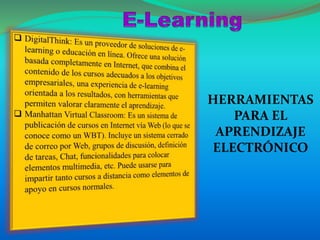 HERRAMIENTAS
PARA EL
APRENDIZAJE
ELECTRÓNICO
 