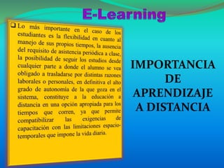 IMPORTANCIA
DE
APRENDIZAJE
A DISTANCIA
 
