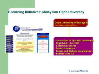 National E-Learning CentreTo promote e-learning in the countryAct as one-stop centre for e-learningWill be driven by public and private sectorCertification LMS and ContentEstablish technical work groups (e.g. SCORM)Organize training, forums, seminars, etcEstablishment of the centre has been delayed