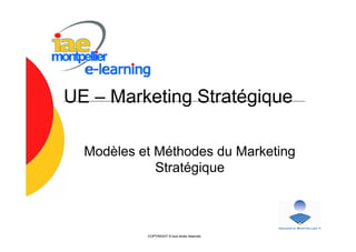 COPYRIGHT © tout droits réservés
UE – Marketing Stratégique
Modèles et Méthodes du Marketing
Stratégique
 