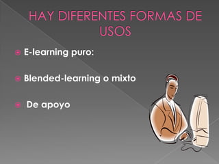    E-learning puro:

   Blended-learning o mixto

   De apoyo
 