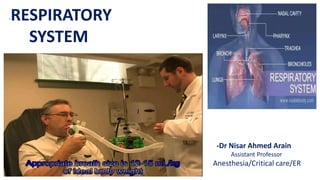 -RESPIRATORY
SYSTEM
-Dr Nisar Ahmed Arain
Assistant Professor
Anesthesia/Critical care/ER
 