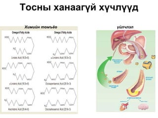 Тосны ханаагүй хүчлүүд
Химийн томъёо     үйлчлэл
 