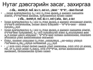 Нутаг дэвсгэрийн засаг, захиргаа
          ¿ éìàã , íèéñëý ë, ñóì, ä¿ ¿ ð ã èéí èð ã ý äèéí “ ºëººëºã ÷äèéí Õó ð àë
•   ...íóòàã äýâñãýðèéíõýý õ¿í àìûí õ¿íñíèé àþóëã¿é áàéäëûí òàëààðõè
    áîäëîãî, õºòºëáºðèéã áàòàëæ, õýðýãæèëòýä õÿíàëò òàâèõ
                   ¿ éìàã , íèéñëý ë, ñóì, ä¿ ¿ ð ã èéí Ç àñàã äàð ã à íàð
•   Íóòàã äýâñãýðèéíõýý õ¿í àìûí õ¿íñíèé àþóëã¿é áàéäëûí àñóóäëààð áîäëîãî,
    õºòºëáºð áîëîâñðóóëæ, òóõàéí øàòíû Èðãýäèéí Ò ºëººëºã÷äèéí Õ óðàëä
    õýëýëö¿¿ëýõ
•   Íóòàã äýâñãýðèéíõýý õ¿í àìûí õ¿íñíèé àþóëã¿é áàéäëûí òàëààðõè áîäëîãî,
    õºòºëáºðèéí õýðýãæèëò, õ¿í àìûí õýðýãëýýíèé áîäèò ã¿éöýòãýëèéã æèë
    á¿ð òóõàéí øàòíû èðãýäèéí Ò ºëººëºã÷äèéí õóðàëä òàíèëöóóëàõ, õîëáîãäîõ
    àñóóäëûã çîõèõ áàéãóóëëàãàä óëàìæëàõ
•   Èðãýí, õóóëèéí ýòãýýäèéí õ¿íñíèé ¿éëäâýðëýë, ¿éë÷èëãýý ýðõëýõ
    íºõöºëèéã á¿ðä¿¿ëýõýä òóñëàëöàà ¿ç¿¿ëýõ
•   Õ ¿í àìûã óíäíû óñààð õàíãàõ àæëûã çîõèîí áàéãóóëæ, óíäíû óñíû ýõ áóëàã,
    ñàí, óñ ò¿ãýýõ øóãàì ñ¿ëæýý, òîíîã òºõººðºìæ, áóñàä áàéãóóëàìæèéí
    àøèãëàëò, õàìãààëàëòàä õÿíàëò òàâèõ
 