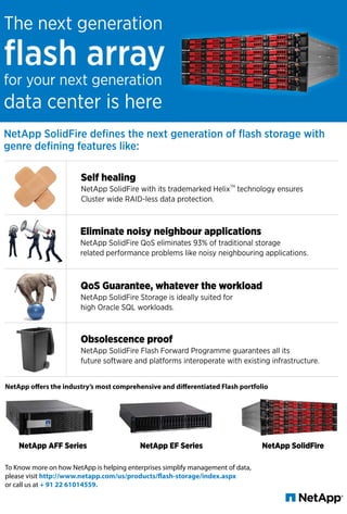13www.varindia.com March 2017
NetApp offers the industry’s most comprehensive and differentiated Flash portfolio
To Know more on how NetApp is helping enterprises simplify management of data,
please visit http://www.netapp.com/us/products/flash-storage/index.aspx
or call us at + 91 22 61014559.
 