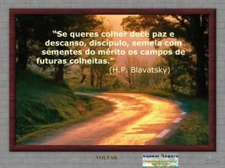 “ Se queres colher doce paz e descanso, discípulo, semeia com sementes do mérito os campos de futuras colheitas.”   (H.P. Blavatsky) VOLTAR 