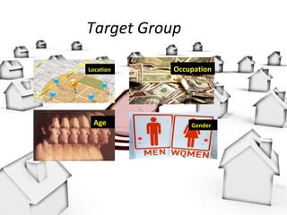 Location
Gender
Occupation
Age
Target Group
 