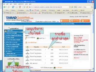 ระบบจัดการหลังร้านค้า เมนูบริหารเว็บไซต์ รายชื่อลูกค้าล่าสุด ดาวน์โคู่มือการใช้งาน 