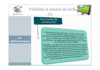 Visibilité et canaux de trafic
30
Le
référencement
 