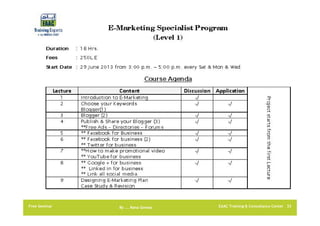 Free Seminar

By …. Rana Gomaa

EAAC Training & Consultancy Center 33

 