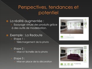    La stratégie cross canal :
    › Permet de rendre accessible partout
      et à tout moment les informations sur
      les produits et sa marque .
    › Gagner en visibilité.

   Exemple : Yves Rocher
    › Site e-commerce:
         Fiche produit, informations sur la
          marque, vente et réservation en ligne

    › Application :
         Fiche produit, conseils
          beautés, réservation.

    ›   TV Internet :
         Conseils beautés sur My TF1
 