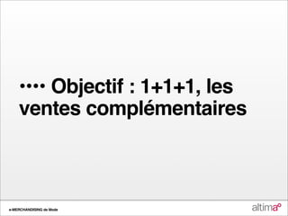 •••• Objectif : 1+1+1, les
    ventes complémentaires



e-MERCHANDISING de Mode
 