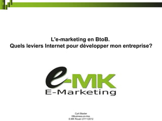 L'e-marketing en BtoB.
Quels leviers Internet pour développer mon entreprise?




                           Cyril Bladier
                        ©Business-on-line.
                      E-MK Rouen 27/11/2012
 