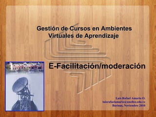 Luis Rafael Amario O. [email_address] Barinas, Noviembre 2010 Gestión de Cursos en Ambientes Virtuales de Aprendizaje   E-Facilitación/moderación 