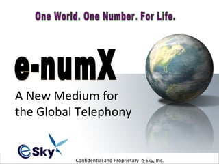 Wholesale International Toll  Free Service  (WITS) A New Medium for  the Global Telephony  Confidential and Proprietary  e-Sky, Inc. One World. One Number. For Life. e-numX 