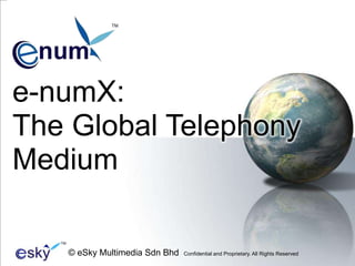 TM e-numX: The Global Telephony Medium  TM © eSky Multimedia Sdn Bhd  Confidential and Proprietary. All Rights Reserved  