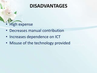 Encourage adoption of ICT that supports nursing practice.CONT……Educators and ResearchersIncorporate ICT competencies into curriculum.