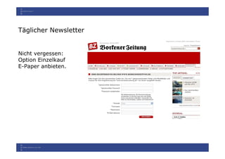 Täglicher Newsletter


Nicht vergessen:
Option Einzelkauf
E-Paper anbieten.
 