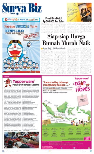 Surya Biz
Siap-siap Harga
Rumah Murah Naik
Jakarta, surya - Dampak
kenaikan harga bahan bakar
minyak (BBM) terhadap biaya
pembangunan perumahan rak-
yat nampaknya langsung dianti-
sipasi Kementerian Perumahan
Rakyat (Kemenpera).
Pasalnya, Kemenpera saat ini
tengah mengkaji kenaikan harga
patokan rumah bersubsidi bagi
masyarakat berpenghasilan ren-
dah. Harga maksimum rumah
tapak bersubsidi dipatok di
kisaran Rp 88 juta-Rp 145 juta,
menurut zonasi.
Subsidirumahberupasukubu-
nga tetap (fixed rate) 7,25 persen
per tahun untuk tenor 15 tahun,
pembebasan Pajak Pertambahan
Nilai (PPN), serta keringanan
Pajak Penghasilan (PPh) final
menjadi sebesar 1 persen.
Menteri Perumahan Rakyat
surya/sugiharto
Asuransi - Elin Waty (kanan) menjelaskan layanan perlindungan
Sun Medical Executive (Sun MED), di Surabaya, Kamis (13/6).
Apersi Bagi 1.000 Rumah Gratis■
Premi Bisa Dicicil
Rp 500.000 Per Bulan
SURABAYA,SURYA -Daritotal
populasi masyarakat Indonesia,
sekitar 70 persen masih belum
terlindungi asuransi jiwa. Untuk
keperluan perawatan di RS mau-
pun dokter, banyak yang masih
mengandalkan dana sendiri.
Masih minimnya penetrasi
asuransi jiwa ini, mendorong PT
Sun Life Financial Indonesia atau
Sun Life, mengenalkan layanan
perlindungan, Sun Medical Exe-
cutive (Sun MED).
Chief Distribution Officer Sun
Life Financial Indonesia, Elin
Waty mengatakan, kondisi ini di-
picu rendahnya tingkat kesadar-
an masyarakat akan pentingnya
asuransi, selain faktor kecende-
rungan pola hidup konsumtif.
Saya sepakat kalau selama ini
konsumsi masyarakat Indonesia
banyak pada makanan, pulsa dan
roko, kata Elin, Kamis (13/6). 
Karenanya, melalui Sun MED,
Sun Life memberi keringanan di
mana premi Rp 6 juta per tahun,
bisa dicicil pembayarannya Rp
500.000 setiap bulan. Dengan
begitu, masyarakat bisa men-
jangkau asuransi, tambahnya.
(ben)
surya.co.id | surabaya.tribunnews.com
HALAMAN  | | JUMAT, 14 JUNI 2013
DjanFaridzmengatakan,besaran
kenaikan harga patokan rumah
bersubsidi akan menyesuaikan
dengan kenaikan harga BBM.
”Kami menyewa konsultan
untuk menghitung berapa ke-
naikan harga patokan rumah
bersubsidi. Misalnya, di Jakarta,
saat ini harga rumah tapak Rp
95 juta per unit, kalau naik 10
persen saja, harga sudah di atas
Rp 100 juta per unit,” ujarnya,
dalam pembukaan Munas Ke-4
Asosiasi Pengembang Perumah-
an dan Permukiman Seluruh
Indonesia (Apersi), Rabu (12/6).
Faridz menambahkan, tanpa
koreksi harga patokan rumah, pe-
ngembangdikhawatirkanberhen-
ti memasok rumah bersubsidi.
KetuaUmumDewanPimpinan
Pusat (DPP) Apersi Eddy Ganefo
menilai, kenaikan harga BBM
tidak akan berimbas langsung
pada kenaikan tarif listrik. Akan
tetapi, berdampak pada kenaikan
biaya angkutan material.
Pihaknya menyambut rencana
itu. Akan tetapi, muncul kekha-
watiran kenaikan itu akan me-
lemahkan daya beli masyarakat
berpenghasilan rendah (MBR).
Wakil Ketua bidang Perumah-
an Sejahtera Tapak REI Jatim
Rudi Sudarto juga mengatakan,
penyesuaian harga jual rumah
sederhana memang diperlukan.
Harga yang ditetapkan pemerin-
tah sebelumnya perlu disesua-
ikan lagi dengan harga bahan
bangunan yang meningkat.
Sebagai pengembang, kami
berharap ada kenaikan. Kalau
harapan kami ada penyesuaian
hingga 15 persen, sesuai kenaik-
an bahan bangunan, ujar Rudi,
dihubungi Kamis (13/6).
Kenaikan kisaran 10-15 per-
sen, dinilai Rudi, masih bisa
terjangkau. Ada kenaikan har-
ga BBM, MBR juga kan dapat
penyesuaian gaji, tambahnya.
Direktur Eksekutif Indonesia
Property Watch Ali Tranghanda
menilai, rencana itu merupa-
kan kebijakan keliru dan tidak
berpihak kepada MBR. Saat ini,
masyarakat yang belum punya
rumah masih 15 juta keluarga.
Disisi lain, DPP Apersi be-
rencana membangun 1.000
rumah gratis untuk masyarakat
miskin berprestasi. Rencananya,
pembangunannya akan dimulai
pada Juli tahun ini.
Rumah gratis itu untuk rak-
yat miskin berprestasi. Bisa un-
tuk mantan atlet atau anaknya
yang berprestasi di sekolah,
ujar Eddy, Kamis (13/6).
Rumah yang akan dibangun
adalah rumah subsidi tipe 36 ke
bawah. Perkiraan harganya jika
dijual Rp 80 juta-Rp 88 juta per
unit. (rey/kompas.com)
join facebook.com/suryaonline follow @portalsurya
 