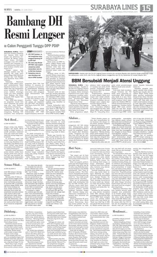 15surya.co.id | surabaya.tribunnews.com
SURABAYALINES| SABTU, 15 JUNI 2013
dengan sarung yang diselem-
pangkan dan kopiah dibuat
miring ini diajak bermain se-
jumlah permainan tradisional
mulai dari estafet bola bambu,
sepak bola terong hingga pera-
hu kelotok.
Di permainan estafet bola
bambu mereka harus memba-
wa bola yang diletakkan di da-
lam bambu yang dibelah secara
estafet. Pemain yang banyak
memasukkan bola di dalam ge-
las, itulah pemenangnya.
Sementara untuk permainan
perahu kelotok, mereka harus
mengisi perahu kecil yang ter-
buat dari seng kemudian me-
nyulutkan api ke dalam perahu
hingga bergerak sambil berbu-
nyi klotok-klotok. Hal ini mem-
buat mereka terkagum-kagum.
“Permainan ini baru pertama
saya lihat,” ungkap Nick.
Nick mengaku sangat terhi-
bur dengan berbagai permaia-
nan yang ditampilkan di acara
ini.
“Ini adalah permaianan tra-
disional yang sangat menarik.
Saya sangat senang bisa mema-
inkan,” akunya.
Sebelumnya, mereka juga
diajak berkeliling kampus laik-
nya orang ronda di kampung.
Di setiap ruangan, mereka me-
nyapa mahasiswa yang sedang
kuliah dengan ramah.
Kedatangan mereka pun
disambut hangat mahasiswa
Untag yang sedang mengikuti
perkuliahan.
Ketua Panitia, Nurul Hik-
miah, mengungkapkan, keda-
tangan para mahasiswa Okla-
homa University ini untuk
bertukar informasi tentang ma-
sing-masing negara, termasuk
kampusnya. Karena itu, selama
berkeliling mereka diberikan
informasi tentang Untag dan
hal-hal yang terjadi di dalam-
nya.
Mereka juga bercerita ten-
tang Amerika Serikat dan apa
saja yang ada di dalamnya se-
perti hari-hari besar yang ada
di Amerika, seperti tahun baru,
Hari Martin Luther King Jr,
Hari Kemerdekaan hingga Hari
Buruh.
Merekajugaberceritatentang
agama-agama yang berkem-
bang di Amerika dan bagaima-
na kerukunan umat beragam di
sana. “Ini memberikan peng-
alaman berharga bagi kami,”
katanya.	(uus)
tanah KBS kalaupun memang
harus dilaksanakan, tidak ada
hambatan.
Memang, diakui Tri Setio, pi-
haknya bersama anggota komisi
B lainya akan mencoba mem-
bantu memfasilitasi penyelesai-
an persoalan KBS. Di antaranya
koordinasi dengan BKSDA, pihak
KBS, Pemkot Surabaya dan
lainya. Dengan demikian jika
ditemukan solusi terbaik dari
penyelesaian persoalan tersebut
maka eksekusi paksa tanah
KBS tidak perlu terjadi. Karena
bagaimanapun, jika eksekusi
tanah KBS dilaksanakan, maka
seluruh satwa harus dikeluar-
kan, karena pemkot tidak memi-
liki izin konservasi pengelolaan
satwa.
Tentu satwa yang dipindah-
kan mendadak bisa stres dan
kasihan. Makanya kami menco-
ba mencari solusi terbaik untuk
KBS, tutur Tri Setijo.
Sebelumnya, pihak Tim Penge-
lola Sementara KBS berharap
ada surat pemberitahuan pe-
nutupan KBS jika akan melaku-
kan eksekusi tanah, jauh hari
sebelumnya. Dengan demikian,
ada kesempatan bagi pengelola
untuk memindahkan seluruh sat-
wa dari KBS ke tempat-tempat
konservasi milik Kehutanan.
Di samping itu, ungkap
Toni, pihaknya juga minta ada
waktu untuk menyosialisasikan
keputusan eksekusi tanah KBS
oleh pemkot ke para karyawan.
Dengan demikian tidak terjadi
kekacauan di KBS. Karena
bagaimanapun, para karyawan
KBS yang selama ini merawat
dan memberi makan satwa
bisa terancam kehilangan mata
pencaharian.
Jadi kami berharap eksekusi
tanah KBS tidak seperti meng-
eksekusi PKL. Kasihan satwa
koleksi jika harus diperlakukan
kasar nantinya, ucap Toni
Sumampau, Ketua Harian Tim
Pengelola Sementara KBS.
Sebetulnya, menurut Toni,
pihaknya mendukung upaya
pemkot untuk bisa mendapatkan
izin pengelolaan KBS. Terlebih
lagi, pemkot memiliki sejum-
lah program pengembangan
dan perluasan KBS agar bisa
menjadi lebih baik sebagai objek
wisata Kota Surabaya.
Namun bagaimana lagi kalau
ternyata Kemenhut belum juga
mengeluarkan izin pengelolaan
ke pemkot sehingga berencana
mengambil tanah KBS yang
menjadi aset miliknya, tutur
Toni.	(aru)
Tapi sampai saat ini kami
belum bisa bertemu wali kota.
Kami sendiri sudah berupaya ke
sana, kata Yuyun.
Selain soal gugatan, perkum-
pulan juga menyanggah adanya
permintaan uang ganti rugi Rp
10 miliar yang disebutkan pem-
kot atas bangunan yang dimiliki
perkumpulan. Stany yang di-
dampingi anaknya, Wuri Ruk-
miwati, menegaskas bila mereka
tidak pernah meminta ganti rugi
senilai itu. Saya tidak pernah
meminta nilai itu, kata Stany.
Meski saat ini perkumpulan
sudah tidak mendapatkan hak
lagi atas KBS, terutama satwa-
satwanya, karena sudah diam-
bil alih Kemenhut, namun Stany
menyebut pihaknya memiliki
kedekatan emosional dengan
KBS. Terutama tentang kese-
jahteraannya. Kesejahteraan itu
meliputi satwa, karyawan, dan
pengunjung.
Terkait pengiriman 80 satwa
KBS ke Taman Satwa Mirah
Fantasia Banyuwangi, Stany
juga merasa prihatin. Dia me-
nyebut pengiriman itu tidak
sesuai peri kehewanan. Karena
dia mendapat informasi, bah-
wa tempat itu tidak atau belum
layak menampung satwa-sat-
wa kiriman dari KBS. Apalagi
bila alasannya untuk menda-
tangkan jerapah dari Kebun
Binatang Berlin, Jerman. Ka-
lau memang tidak mampu, ya
jangan didatangkan. Malah
membuat satwa-satwa KBS ter-
siksa, terutama yang dikirim-
kan itu, lanjut Stany.
Termasuk pengiriman satwa-
satwa yang masuk dalam ka-
tegori dilindungi dan langka.
Seharusnya proses pemindahan
harus disetujui Presiden. Bu-
kan hanya Menteri Kehutanan.
Kami menduga hewan-hewan
itu hanya transit saja. Selanjut-
nya entah akan kemana, karena
tempat itu tidak memberikan
kelayakan saat mereka tiba, im-
buh Wuri.
Sementara itu, drh Liang Kas-
pe, yang dulunya merupakan
dokter KBS, sekarang sebagai
penanggung jawab Rumah Sakit
Hewan (RSH) Setail, mengaku
merasa ikut prihatin melihat
kondisi satwa yang dikirim itu.
Meski saya tidak lagi di KBS,
saya pernah ikut merawat mere-
ka. Melihat mereka dalam kon-
disi yang tidak baik saat pengi-
riman, hati saya ikut menangis,
jelas Liang Kaspe.
Dia menyebutkan, dalam pro-
ses pemindahan satwa, harus
melakukan beberapa tahap. Ta-
hap pertama, saat ditangkap di
tempat asal. Kedua, proses me-
masukkan kandang. Ketiga, pro-
ses membawa dan pengangkut-
an dengan kendaraan. Keempat,
proses pemindahan di tempat
baru, dan kelima proses adapta-
si terhadap lingkungan baru dan
keeper baru. Yang lebih penting
lagi, harus ada survei awal dulu,
bagaimana kondisi tempat baru
itu apakah sesuai dengan hewan
yang akan dipindahkan. Begitu
juga keepernya, harus yang su-
dah sehati dengan hewannya.
Karena keeper dan satwa ini su-
dah seperti anak dan orangtua,
jelas Liang Kaspe.
Sebelumnya diberitakan, Wali
Kota Surabaya ternyata sudah
mengirim surat pemberitahu-
an ke Presiden dengan tembu-
san Kemenhut, Mendagri, BPK,
dan lainya terkait pengambil
alihan tanah KBS. Bahkan, seba-
gai tindak lanjut surat tersebut,
jika sampai akhir Juni 2013 be-
lum ada izin pengelolaan yang
diminta, maka per 1 Juli 2013,
pemkot akan mengeksekusi ta-
nah KBS.
Surat Ibu Wali Kota Surabaya
tersebut sudah dikirim pada 29
Mei 2013 lalu, dan kini tinggal
menunggu ada jawaban atau
tidak sebelum eksekusi tanah
KBS, kata Widodo, Kabag Per-
ekonomian Pemkot Surabaya se-
kaligus leader KBS dalam hearing
di Komisi B DPRD Surabaya,
Kamis (13/6).
Pemkot Surabaya sendiri,
ungkap Widodo, saat ini sudah
mempersiapkan segala kemung-
kinan bila eksekusi tanah KBS
betul-betul dilaksanakan. Di an-
taranya sudah mempersiapkan
Perusahaan Daerah (PD) KBS
yang akan langsung menjalan-
kan pengelolaan KBS. Demikian
juga dengan pengisian satwa ko-
leksi yang siap didatangkan un-
tuk ditempatkan di KBS apabila
pengelola lama mengevakuasi
semua satwanya keluar dari
KBS. Setidaknya, sudah ada dua
negara sahabat yang siap mem-
bantu pengadaan satwa koleksi
KBS yang tidak masuk dalam
persyaratan konservasi.
Yang jelas, semua persiapan
kini sudah matang dalam rang-
ka mengambil tanah KBS, ucap
Widodo.	(rie)
pendidikan sebagai personel
Basarnas Surabaya.
Sebelum bergabung di Basar-
nas Surabaya, setelah lulus dari
DIII UMS, Niken sempat bekerja
di sebuah klinik. Tapi ketika
tahu ada lowongan rescuer dari
lulusan perawat di Basarnas Su-
rabaya, iseng-iseng Niken men-
daftar. “Ternyata lolos dan saya
harus mengikuti pelatihan dulu
beberapa minggu di Semarang.
Hasilnya, pelatihan yang saya
dapat berbeda dari yang saya
bayangkan, dan ternyata saya
menikmatinya,” jelas Niken.
Pelatihan yang diikuti Ni-
ken itu seperti naik gunung,
berkeliling di alam terbuka,
melakukan penyelamatan
korban bencana, dan menjaga
stamina serta kekuatan tubuh
saat bertugas di lapangan.
Kini, setelah hampir empat
tahun lebih bertugas sebagai
rescuer perawat di Basarnas
Surabaya, Niken merasa me-
nikmati dan mensyukuri tugas
yang dijalaninya.
Saatini,kegiatansehari-hari
dariibusatuanakiniadalah
melayanirekan-rekannyasesama
rescuer,maupunpersonelyangada
diBasarnasSurabayadalammela-
kukanpengecekankesehatannya.
“Kelihatannya sederhana.
Tapi ketika sewaktu-waktu kami
diminta mendampingi kegiatan
penyelamatan di daerah, harus
siap,” tandasnya.	(rie)		
(bendahara I), Eka Santi (benda-
hara II), Sylvi Mutiara dan Dhea
Priadi sebagai humas.
Keakraban tampak saat me-
reka menggelar rapat persiap-
an bakti sosial sunatan massal
yang akan digelar Sabtu (22/6)
mendatang. Mereka tampil
cantik dengan seragam batik
berdasar warna orange.
“Kami sengaja pakai sera-
gam. Ini merupakan bagian dari
kegiatan resmi kami, jadi harus
berseragam,” kata Sylvi Mutiara
atau yang akrab disapa Vivi itu.
Meski hanya rapat, tampak
keseriusan di wajah mereka.
Ketua panitia sunatan massal,
Dini Martini, mengatakan,
kegiatan yang akan mereka
gelar ini berbeda dengan ke-
giatan yang mereka gelar se-
belumnya. “Memang berbeda
dengan kegiatan bakti sosial
yang sudah kami gelar, sunat-
an masal ini kami gelar saat
liburan sekolah dengan target
peserta yang tidak sedikit,”
jelas Dini.
YSC sendiri baru terbentuk
pada 11 April 2012. Meski baru
berusia satu tahun, dalam ke-
giatan sosialnya, YSC memiliki
kemampuan menjaring berba-
gai komunitas dan jaringannya
untuk ikut mendukung.
“Mayoritas pengurus mau-
pun sukarelawan memiliki
banyak komunitas dan jaringan.
Juga latar belakang profesi dan
kegiatan yang berbeda-beda.
Ini yang kami ambil untuk men-
dukung kegiatan sosial kami,
agar kami tidak hanya berkutat
di hal-hal yang itu-itu saja,”
lanjut Vivi.
Sehingga ada catatan, ada
lebih dari 10 kegiatan sosial
yang mereka gelar. Tidak hanya
kegiatan sosial berbagi dengan
sesama, seperti pengobatan
gratis atau pembagian sembako,
mereka juga melakukan garage
sale untuk mencari dana. Selain
didukung donatur dan sukarel-
awan.
Seperti sunatan yang akan
mereka gelar untuk menyambut
liburan sekolah. Menurut Vivi,
dari pengalaman menggelar
sunatan massal sebelumnya,
ternyata masih banyak warga
tidak mampu yang tidak bisa
mengkhitankan anak-anak me-
reka. Padahal khitan itu wajib
dan memberi manfaat besar
pada kesehatan.
“Setelah kami observasi dan
rapatkan, kemudian ada bantu-
an dari teman-teman komunitas
dan jaringan, akhirnya sunatan
massal nanti kami gelar di enam
titik secara serentak,” jelas Dini.
Enam titik itu meliputi,
RSAL Dr Ramelan, RS Bedah
Surabaya, RS Al Irsyad, kantor
kelurahan Wonorejo, Keca-
matan Rungkut, Klinik Mahira
Sukodadi Lamongan, dan RS
Jasmin Kota Banyuwangi. Ada
target 600 peserta untuk sunat-
an massal ini.
“Di titik-titik itu diharapkan
bagi warga yang tidak mampu,
cukup bawa KSK, kalau ada
surat maskin, silakan mendaf-
tar. Sunatnya pakai teknik laser
untuk meminimalis luka,” jelas
Dini.
Tak hanya gratis, mereka
juga disediakan souvenir dan
bingkisan. Sambil tersenyum,
baik Vivi dan Dini, sepakat bila
semua itu berasal dari komuni-
tas dan sukarelawan yang terli-
bat. “Jadi kumpul-kumpul kami
tidak hanya senang-senang,
mejeng, atau pamer apa yang
kami bawa atau punya, tapi ma-
rilah kami bagi untuk saudara-
saudara yang kurang berun-
tung. Kegiatan ini membuat
kami ingat rasa syukur dan
menjalani hidup dengan lebih
bermakna,” tandas keduanya.	
(sri handi lestari)		
Hati Saya...
DARI HALAMAN 9■
Menikmati...
DARI HALAMAN 9■
Semua Pihak...
DARI HALAMAN 9■
Didukung...
DARI HALAMAN 9■
SURYA/HABIBUR ROHMAN
KAPOLDA BARU - Kapolda Jatim Irjen Pol Drs Unggung Cahyono bersama istri memasuki Mapolda Jatim disambut dengan pengalungan bunga
dan pedang pora, Jumat (14/6). Irjen Pol Drs Unggung Cahyono menggantikan Irjen Pol Drs Hadiatmoko SH menjadi Kapolda Jatim.
SURABAYA, surya  - Hari
pertama bertugas, Kapolda Ja-
tim Irjen Pol Unggung Cahyono
langsung menyampaikan priori-
tas kerjanya dalam memimpin
kepolisian di Jawa Timur. Yakni,
pengamanan pemilihan guber-
nur (pilgub) Jatim, penanganan
kasus penyelewengan BBM
bersubsidi, serta kasus-kasus
korupsi di Jawa Timur.
Tiga hal ini yang menjadi pri-
oritas dan atensi, kata Unggung
kepada sejumlah wartawan usai
acara pisah sambut di Mapolda
Jatim, Jumat (14/6) siang.
Dalam pengamanan pilgub,
pihaknya bakal mengerahkan
2/3 pasukan atau sekitar 40.499
personel. Pengamanan pilgub
ini memakai sandi Ops Mantab
Praja Semeru 2013.
Pengamanannya dilakukan
di semua tahapan. Mulai awal,
sampai nanti setelah pelantik-
an. Terutama, pada masa-masa
kampanye, pemilihan, dan per-
hitungan suara, ungkap man-
tan Kakor Brimob Polri ini.
Tentang BBM, Unggung Ca-
hyono menyatakan, pihaknya
juga menggelar Ops Dian. Yakni
operasi dalam upaya antisipasi
Illegal Oil. Yang paling diwas-
padai adalah penyeleweangan
BBM bersubsidi untuk industri,
tandasnya.
Polda Jatim bakal koordinasi
dengan Pertamina dan TNI
dalam upaya memerangi pe-
nyelewengan BBM bersubsidi
yang marak di di Jawa Timur.
Dengan Pertamina, Polda bakal
minta penjelasan terkait sistem
angkut dan distribusi BBM ber-
subsidi, termasuk kendaraan pe-
ngangkutnya. Demikian halnya
dengan BBM untuk industri.
Bakal kita buat MoU dengan
Pertamina untuk mengantisipa-
si penyelewengan BBM, imbuh
mantan Kapolda Kalimantan
Selatan ini.
Sementara mengenai pena-
nganan sejumlah kasus korupsi,
kapolda juga mengaku akan ko-
ordinasi dengan instansi terkait
dalam upayanya memberantas
korupsi di Jawa Timur. Tak terke-
cuali penanganan beberapa kasus
korupsi oleh Polda Jatim yang
masih nyantol lantaran menung-
gu hasil audit Badan Pemeriksa
Keuangan (BPKP). Unggung ber-
janji akan koordinasi dengan in-
stansi yang bersangkutan supaya
penanganan kasus korupsi bisa
cepat tuntas.	(ufi)
BBM Bersubsidi Menjadi Atensi Unggung
Bambang DH
Resmi Lengser
SURABAYA, surya - Wakil
Wali Kota Surabaya Bambang
Dwi Hartono (DH) resmi
lengser dari jabatannya ber-
dasarkan SK Menteri Dalam
Negeri Nomor 132.35-4490
tertanggal 3 Juni 2013. DPRD
Surabaya baru menerima su-
rat pemberhentian Wakil Wali
Kota Surabaya tersebut pada
Jumat (14/6).
Dengan adanya surat
Mendagri tersebut, kini Pak
Bambang DH sudah resmi
bukan sebagai Wakil Wali Kota
Surabaya lagi, kata Muham-
mad Machmud, Ketua DPRD
Surabaya.
Dijelaskan Machmud,
dengan sudah adanya peres-
mian pemberhentian Wakil
Wali Kota Surabaya itu, maka
DPRD akan siap menjalankan
proses pergantian. Di mana
proses tersebut menunggu
usulan dua nama pengganti
Wakil Walikota dari partai
pengusuk PDIP kepada Wali
Kota Surabaya.
Jadi, DPRD akan mempro-
ses pergantian wawali kota
sesuai mekanisme dan aturan
yang ada, tutur Machmud
yang mantan wartawan ini.
Sementara itu, DPC PDIP
Surabaya sebagai partai yang
mengusung Bambang DH,
secepatnya akan memproses
pergantian Wakil Wali kota
Surabaya. Di antaranya de-
ngan mengirim surat peresmi-
an pemberhentian Bambang
DH dan sekaligus mengirim
nama-nama calon pengganti
untuk direkomendasi DPP
PDIP.
Siapa saja nama calon Wa-
kil Wali Kota Surabaya yang
diusulkan silakan tunggu
saja sampai ada keputusan
dari DPP PDIP, kata Whisnu
Sakti Buana, Ketua DPC PDIP
Surabaya.
Dijelaskan Whisnu, setelah
nama pengganti wawali kota
direkomendasi DPP PDIP,
langkah selanjutnya menyerah-
kan nama tersebut ke Wali Kota
Surabaya.
WaliKotaSurabayanantinya
yang akan menyerahkan nama
pengganti ke DPRD Surabaya,
ucap Whisnu Sakti.
Dalam proses di DPRD Su-
rabaya, ungkap Whisnu Sakti
Buana, dipastikan tidak akan
memakan waktu lama. Seti-
daknya proses tersebut akan
dilakukan dalam waktu satu
minggu.
Mengenai proses di KPU,
menurut Whisnu, sesuai kepu-
tusan Ombusdman dan sesuai
hasil konsultasi ke Depdagri
disebutkan kalau dalam proses
pergantian kepala daerah peran
KPU sebatas supervisi untuk
DPRD Surabaya. Dengan demi-
kian seluruh proses pergantian
wakil wali kota cukup dilaksa-
nakan di DPRD.
Termasuk untuk tes kese-
hatan jika memang diperlukan
akan dilaksanakan dan diatur
oleh Sekretariat DPRD Suraba-
ya, tutur Whisnu yang belum
bersedia menyebut calon wakil
walikota yang diusulkan ke
DPP PDIP.
Namun, berdasarkan infor-
masi ada dua hingga tiga nama
yang disetor ke DPP PDIP. Sa-
lah satunya adalah Whisnu
Sakti yang kini menjabat Wakil
Ketua DPRD Surabaya.	(aru)
Calon Pengganti Tunggu DPP PDIP■
Nick Reed...
DARI HALAMAN 9■
DPC PDIP Surabaya su-
dah mengirimkan nama
pengganti Bambang DH
ke DPP PDIP
Jika nama yang ditunjuk
DPP PDIP, maka langkah
selanjutnnya adalah
menyerahkan nama itu
ke Wali Kota Surabaya
Selanjutnya nama itu
akan diserahkan wali
kota ke DPRD Surabaya
■
■
■
storyhighlights
penggunaan alat tulis selama
ujian. Masing-masing peserta
hanya diperbolehkan membawa
pensil dan penghapus. Semen-
tara bolpoin akan disediakan
panitia. “Penghapus pun tetap
akan kami teliti satu per satu,
karena pengalaman sebelumnya
ternyata penghapus ini dipakai
sebagai alat komunikasi dengan
joki,” katanya.
Terkait identitas peserta, pa-
nitia akan memperhatikan be-
nar kesamaan foto dengan wa-
jah peserta, terutama mengenai
penggunaan kerudung.
Jika ada ketidaksamaan seperti
di foto tidak berkerudung dan saat
ujian berkerudung, panitia akan
mengeceknya. “Memang dimung-
kinkan peserta beralasan baru pa-
kai kerudung setelah lulus sekolah.
Kami tetap akan mengecek kesa-
maan wajahnya denagn seksama,”
jelaspriaasalJombangini.
Bagaimana jika selama ujian ada
gerakan-gerakan mencurigakan
yang dilakukan peserta, menurut
Bekti panitia akan membiarkan pe-
sertamengerjakanhinggaselesai.
Halitudilakaknagartidakmeng-
ganggu dan memecah konsentrasi
peserta lainnya. “Baru setelah ujian
selesai, kami akan memanggilnya
dan mengajak ke tempat khusus
untukdigeledah,”terangnya.
Jika terbukti dia berbuat curang
seperti berkomunikasi dengan
joki,panitiaakanmemberlakukan
sanksi tegas. Selain dicoret dari
peserta SBMPTN, sekolah asal pe-
serta ini juga akan di-blacklist da-
lam proses Seeksi Nasional Ma-
suk Perguruan Tinggi (SNMPTN)
maupun SBMPTN tahun 2014.
“Ini berdasarkan kesepakat-
an forum rektor beberapa waktu
lalu. Jadi tindakan ini tidak hanya
berdampak pada siswa tapi juga
merugikan sekolahnya,” ungkap
dosen Sistem Informasi ITS ini.
Hingga hari ini persiapan
SBMPTN hampir rampung, se-
perti ruangan yang akan dipakai
ujian. Soal-soal ujian juga sudah
selesai dicetak.	(uus)
Silakan...
DARI HALAMAN 9■
join facebook.com/suryaonline follow @portalsurya
 