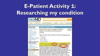 E-Patient Activity 1:
Researching my condition
 