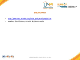 BIBLIOGRAFIA
• http://gestiona.madrid.org/esim_pub/run/j/login.icm
• Modulo Gestión Empresarial. Rubien Garzón
FI-GQ-GCMU-004-015 V. 001-17-04-2013
 
