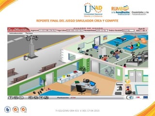 REPORTE FINAL DEL JUEGO SIMULADOR CREA Y COMPITE
FI-GQ-GCMU-004-015 V. 001-17-04-2013
 