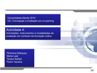 Algumas consequências da Utilização do e-portefólio:A escolha como estratégia de ensinoOs E-Portefólios como integradores do cursoA escolha das actividades revelou-se mais estratégica do que se previa. Os alunos escolheram as actividades que menos haviam sido escolhidas na realização pelos colegas.Os alunos referiram ainda o efeito integrador que o e-portefólio teve relativamente ao curso, como refere um dos alunos:O e-portfolio foi um grande passo em prol da afirmação do que havíamos aprendido - reuniu alguns dos trabalhos que tínhamos feito durante o curso e  obrigou-nos  a reflectir e a ligar  os objectos de aprendizagem. 