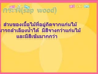 กระพี้(sap  wood)คือ  ส่วนของเนื้อไม้ที่อยู่ถัดจากแก่นไม้  สามารถลำเลียงน้ำได้  มีสีจางกว่าแก่นไม้และมีสีเข้มมากกว่า