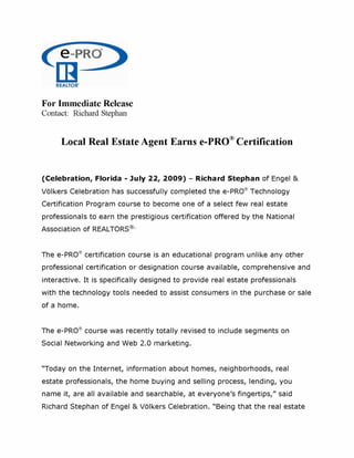 Local Real Estate Agent Earns e-PRO® Certification 